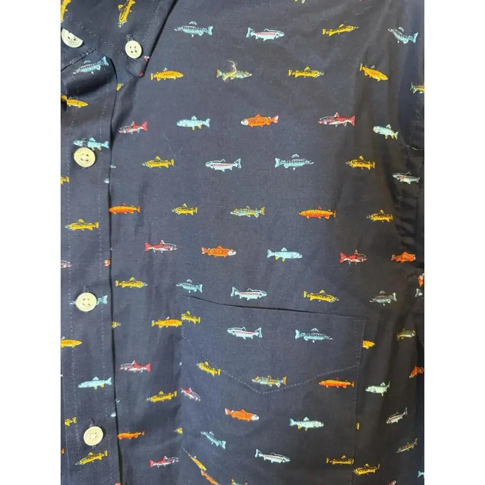 Club Room Men’s XL Long Sleeve Button Down Shirt Blue With Fish Print - Picture 5 of 7